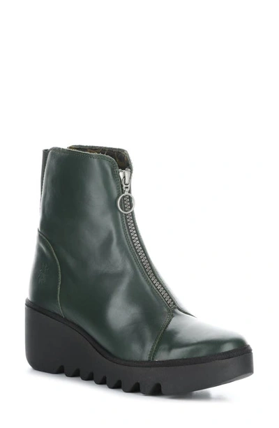 Shop Fly London Boce Wedge Bootie In Dark Green