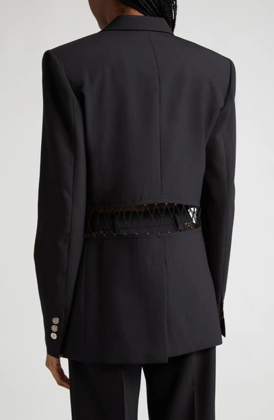 Shop Dion Lee Lacing Detail Cutout Wool Blazer In Black