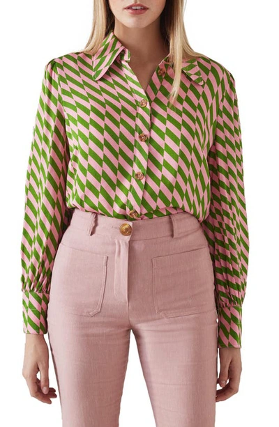 Shop Lk Bennett Sanya Geo Print Button-up Top In Green/ Pink