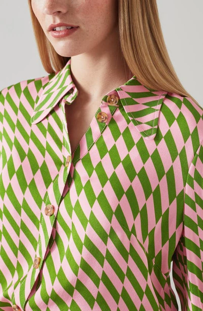 Shop Lk Bennett Sanya Geo Print Button-up Top In Green/ Pink