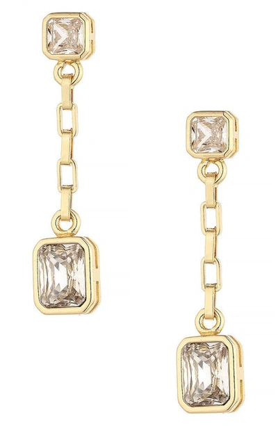 Shop Ettika Rectangular Cubic Zirconia Chain Drop Earrings In Gold