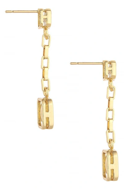 Shop Ettika Rectangular Cubic Zirconia Chain Drop Earrings In Gold