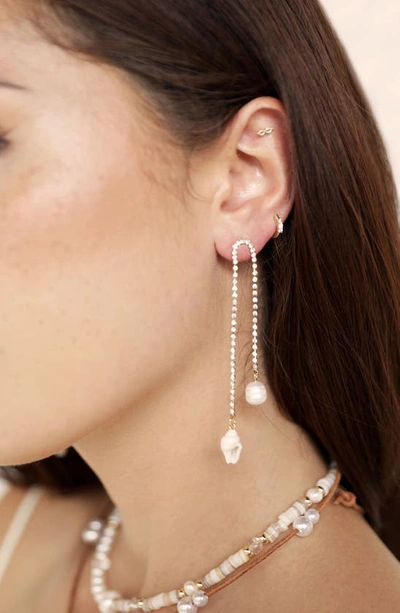 Ettika Shell And Freshwater Pearl Vacation 18k Gold Plated Dangle Earrings In Gold