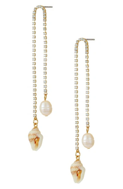 Shop Ettika Shell & Freshwater Pearl Drop Earrings In Gold