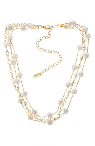 Shop Ettika Imitation Pearl & Cubic Zirconia Layered Necklace In Gold