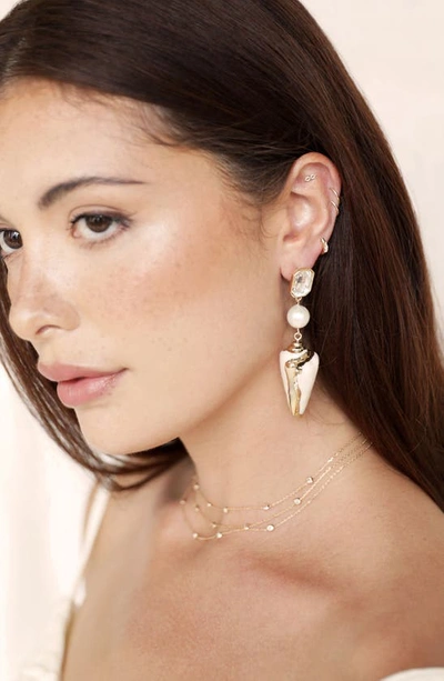 Ettika Golden Rimmed Shell 18k Gold Plated Dangle Earrings In Gold