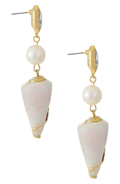 Ettika Golden Rimmed Shell 18k Gold Plated Dangle Earrings In Gold