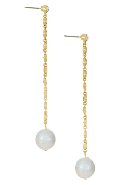 Shop Ettika Freshwater Pearl & Cubic Zirconia Linear Drop Earrings In Gold
