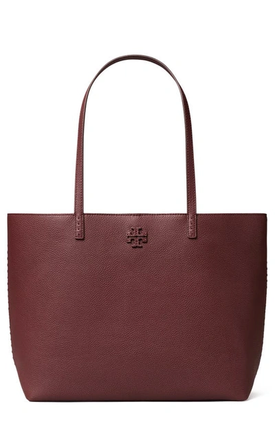 Shop Tory Burch Mcgraw Leather Tote In Wine