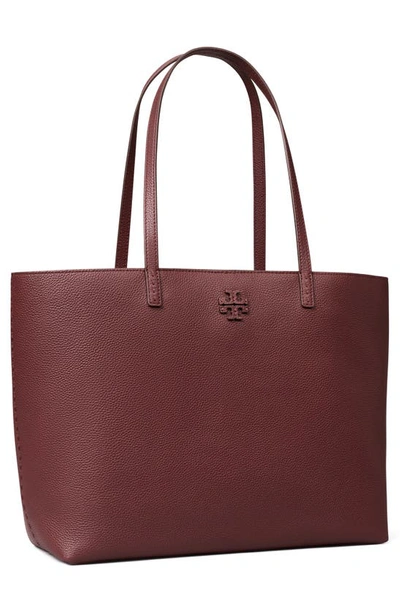 Shop Tory Burch Mcgraw Leather Tote In Wine