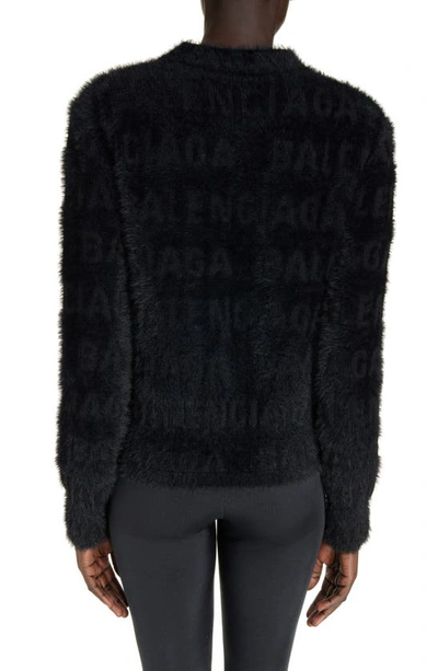 Shop Balenciaga Fitted Furry Logo Jacquard Wool Blend Sweater In Black