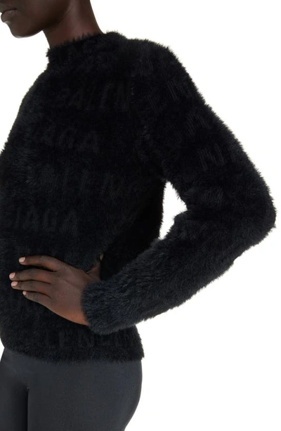 Shop Balenciaga Fitted Furry Logo Jacquard Wool Blend Sweater In Black