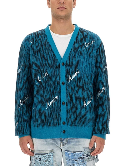 Shop Amiri V-neck Cardigan In Blue