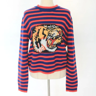 Pre-owned Gucci Red & Blue Striped Tiger Sweater