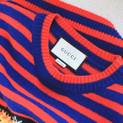 Pre-owned Gucci Red & Blue Striped Tiger Sweater