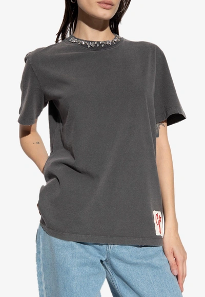 Shop Golden Goose Db Basic T-shirt With Crystal Embellishments In Gray