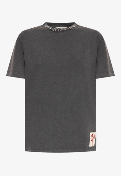 Shop Golden Goose Db Basic T-shirt With Crystal Embellishments In Gray