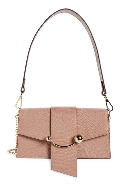 Strathberry Mini Crescent Leather Shoulder Bag In Blush Rose