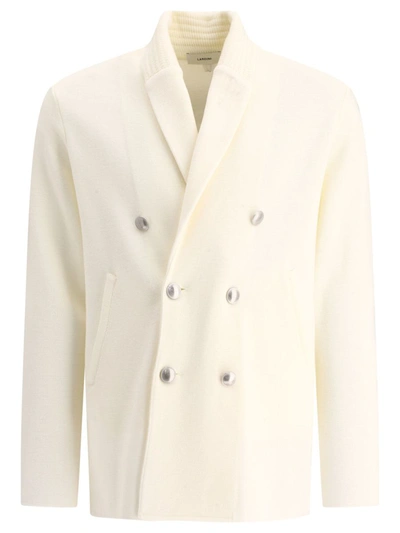Shop Lardini Double-breasted Wool Blazer In White