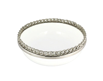 Shop Classic Touch Decor White Ceramic Large Bowl With Nickel Designed Border