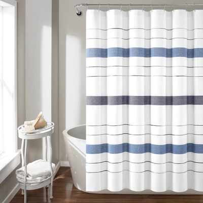 Shop Lush Decor Lush Décor Chic Stripe Yarn Dyed Eco-friendly Recycled Cotton Shower Curtain Navy/blue Single 72x72
