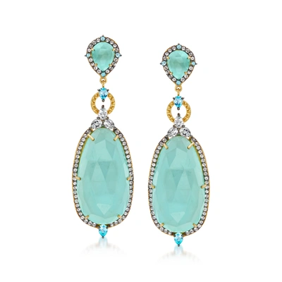 Ross-simons Aqua Chalcedony And Blue And White Topaz Drop Earrings In 18kt Gold Over Sterling In Blue