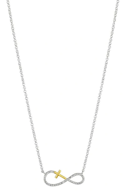 Shop La Rocks Two-tone Cz Infinity Cross Pendant Necklace
