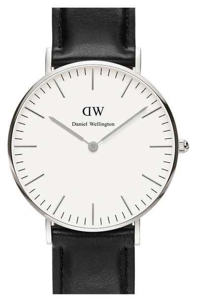 Shop Daniel Wellington 'classic Sheffield' Leather Strap Watch, 36mm In Black/ Silver