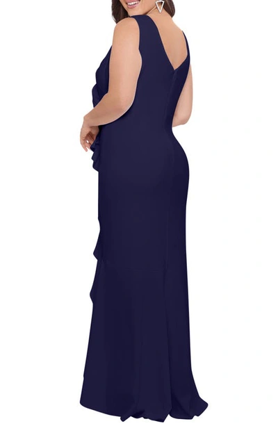 Shop Betsy & Adam Sleeveless High-low Ruffle Gown In Navy