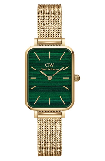 Shop Daniel Wellington Quadro Pressed Evergold Mesh Bracelet Watch, 20mm X 26mm In Gold/green