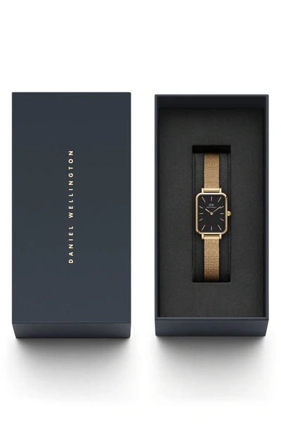 Shop Daniel Wellington Quadro Pressed Evergold Mesh Bracelet Watch, 20mm X 26mm In Gold/black