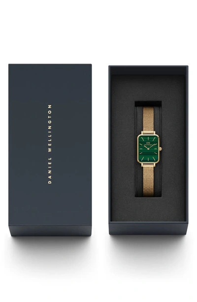 Shop Daniel Wellington Quadro Pressed Evergold Mesh Bracelet Watch, 20mm X 26mm In Gold/green