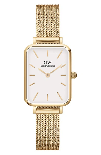 Shop Daniel Wellington Quadro Pressed Evergold Mesh Bracelet Watch, 20mm X 26mm In Gold/white
