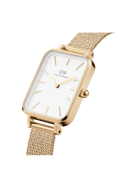 Shop Daniel Wellington Quadro Pressed Evergold Mesh Bracelet Watch, 20mm X 26mm In Gold/white