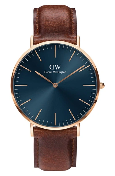 Shop Daniel Wellington Classic St. Mawes Leather Strap Watch, 40mm In Rose_gold