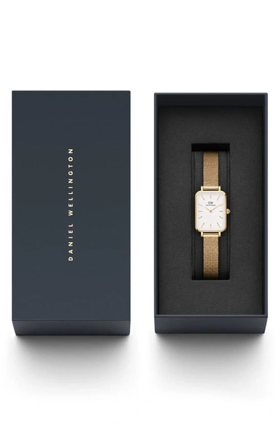 Shop Daniel Wellington Quadro Pressed Evergold Mesh Bracelet Watch, 20mm X 26mm In Gold/white
