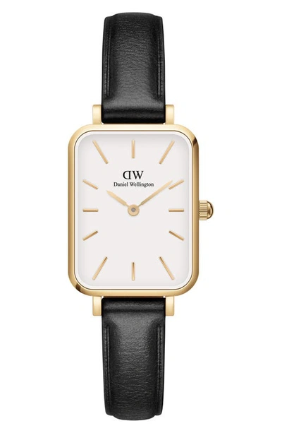 Shop Daniel Wellington Quadro Pressed Sheffield Leather Strap Watch, 20mm X 26mm In Gold/ White/ Black