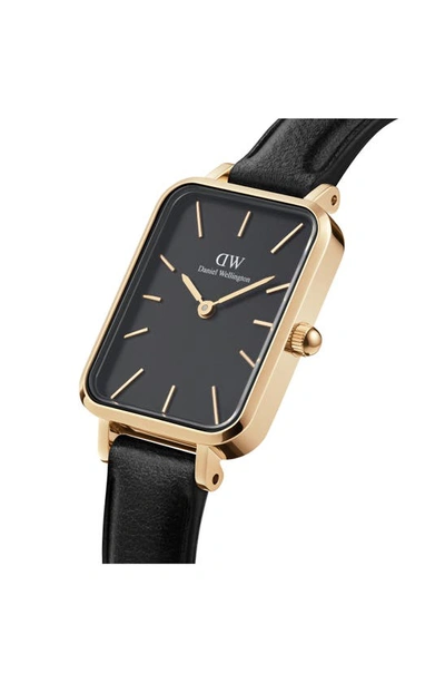 Shop Daniel Wellington Quadro Pressed Sheffield Leather Strap Watch, 20mm X 26mm In Gold/ Black