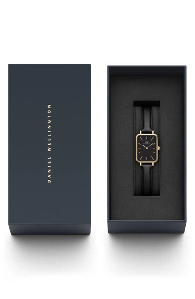Shop Daniel Wellington Quadro Pressed Sheffield Leather Strap Watch, 20mm X 26mm In Gold/ Black