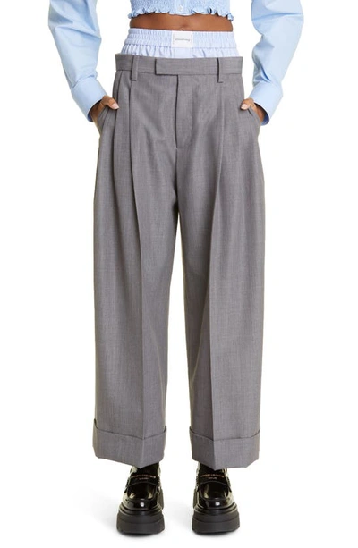 Shop Alexander Wang Exposed Boxer Layer Pleated Straight Leg Trousers In 020 Grey