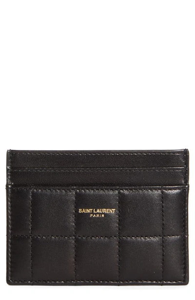 Shop Saint Laurent Quilted Leather Card Case In Noir