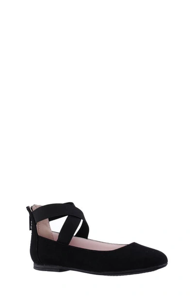 Nina Marissa Cross Strap Flat In Black Microsuede
