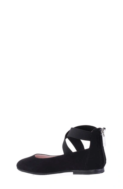 Nina Marissa Cross Strap Flat In Black Microsuede