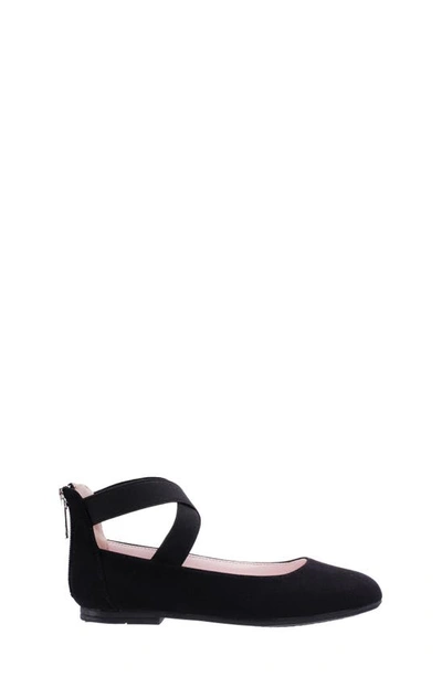 Nina Marissa Cross Strap Flat In Black Microsuede