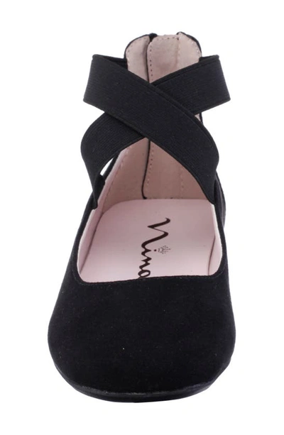 Nina Marissa Cross Strap Flat In Black Microsuede