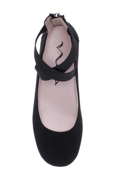 Nina Marissa Cross Strap Flat In Black Microsuede