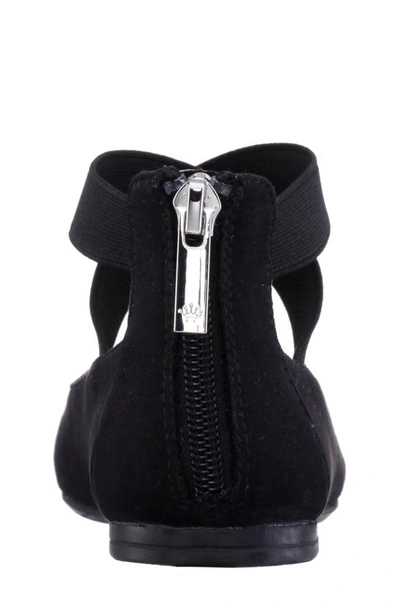 Nina Marissa Cross Strap Flat In Black Microsuede