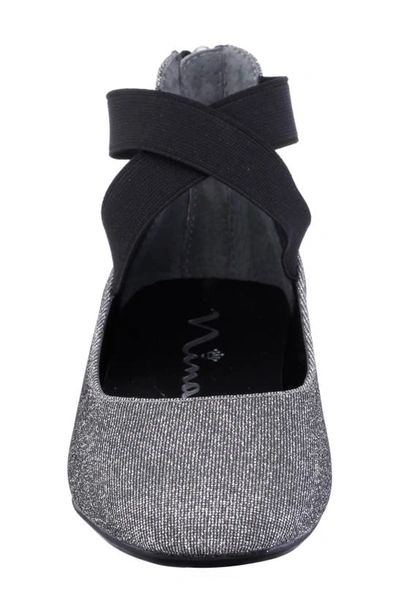 Shop Nina Marissa Cross Strap Flat In Black Silver Sparkle Fabric