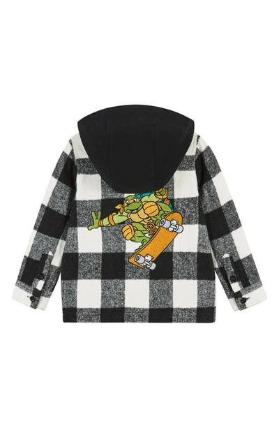 Shop Andy & Evan Kids' X Teenage Mutant Ninja Turtles® Check Embroidered Hooded Shacket In Black Check