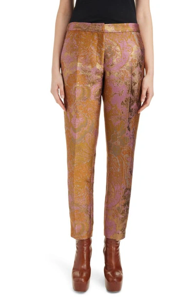 Shop Dries Van Noten Poumas Metallic Floral Brocade Ankle Pants In Old Rose 301